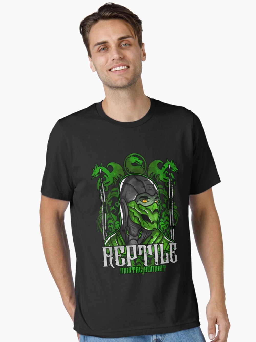 Retro Gaming Gamestop - Mortal Kombat Reptile Portre Baskı T