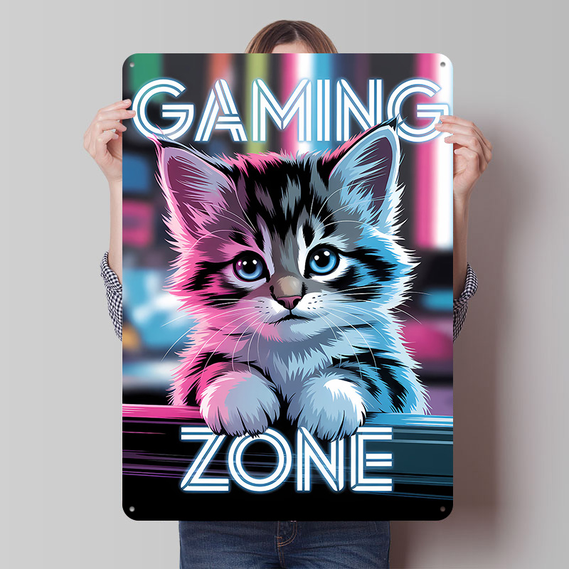 Retro Gaming Zone - Oyun Bölgesi Kedi Baskılı Poster Özelleştirilmiş
