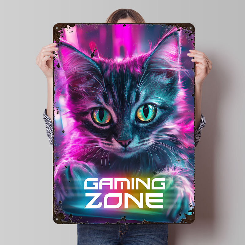 Retro Gaming Zone - Oyuncu Kedi - Oyun Bölgesi Baskılı