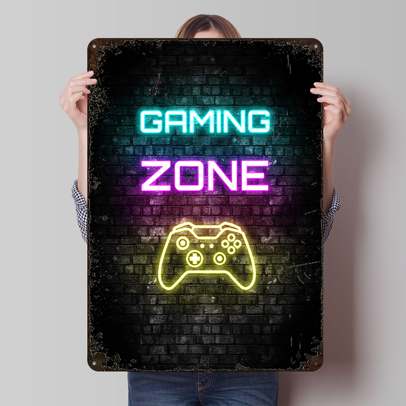 Retro Gaming Zone - Oyun Bölgesi Neon Tabelası Tuğla Baskılı